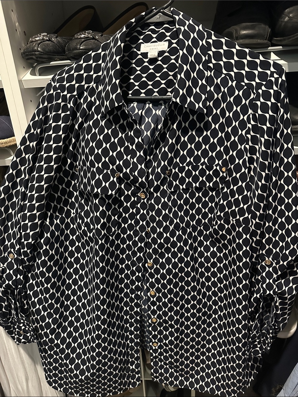Charter Club Black & White Geometric Button-Down Shirt
